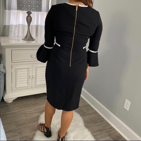 Calvin Klein Black & White Bell Sleeves Dress, Sz4 - Picture 3 of 7